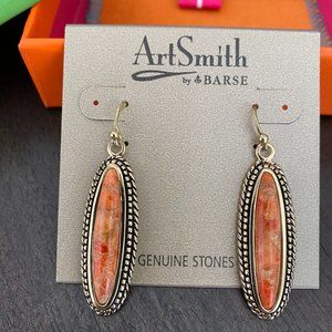 Linear Orange Coral Earrings by Barse